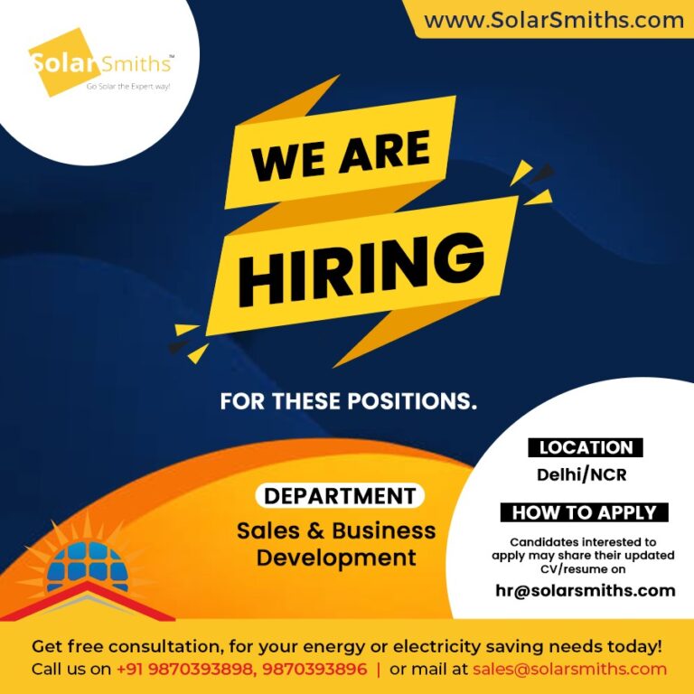 We Are Hiring For These Positions | SolarSmith Energy